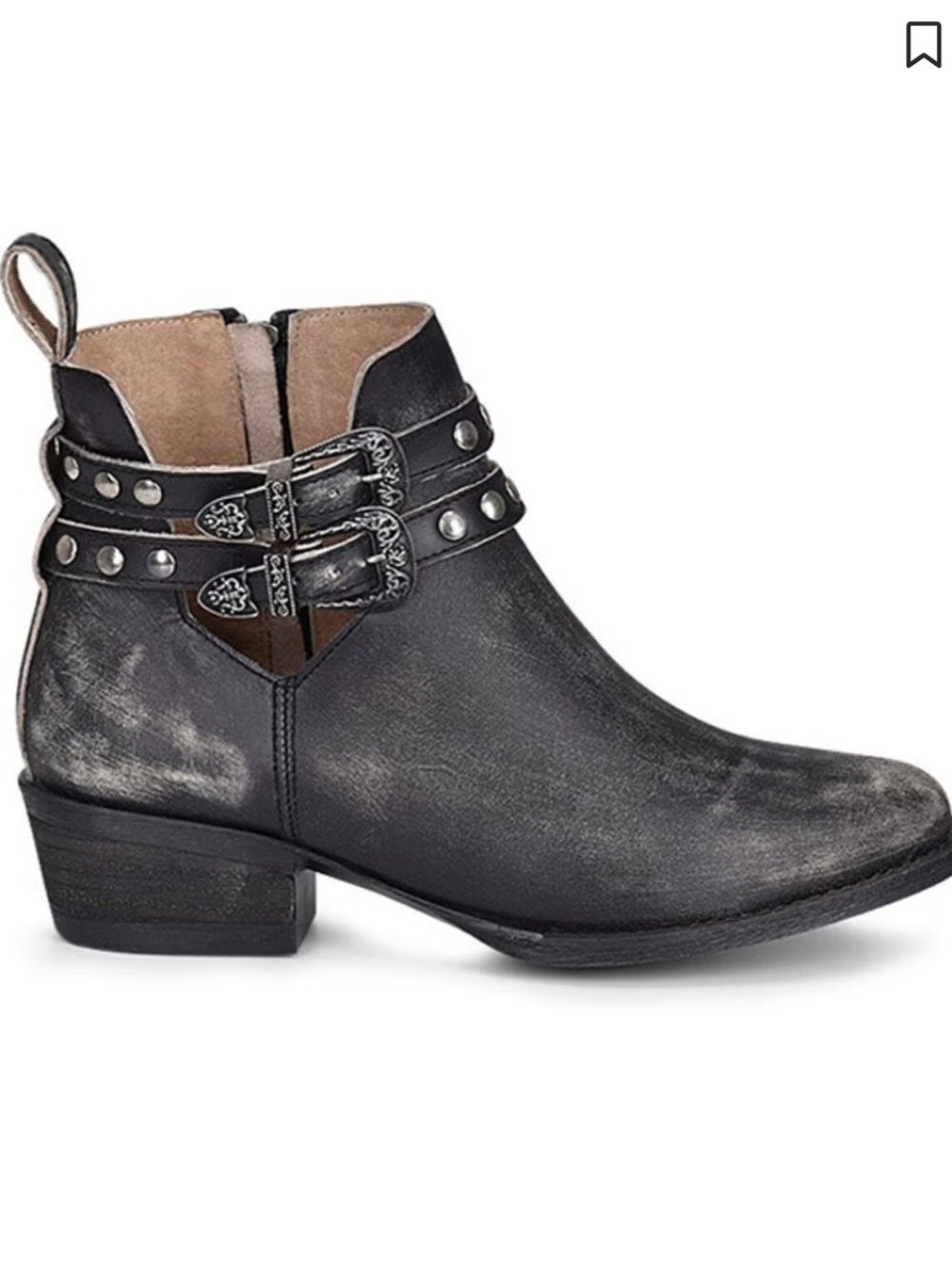 Circle G Studded Distressed Leather Harness Booties Black Combo 9.5